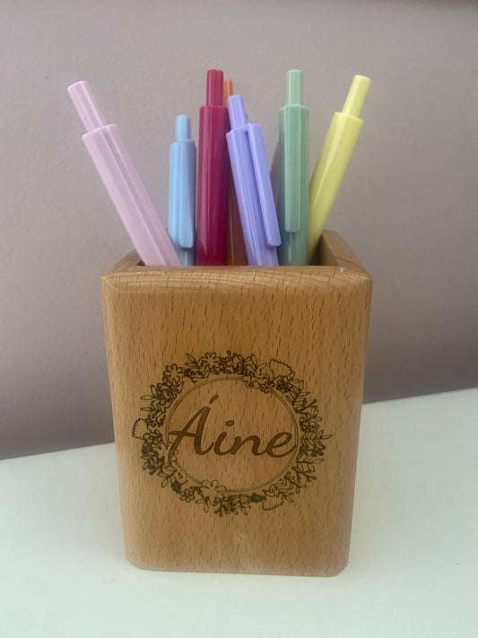 Personalised Wooden Pen Pot/Make Up brush holder